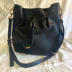 Charles & Keith black vegan leather bucket bag